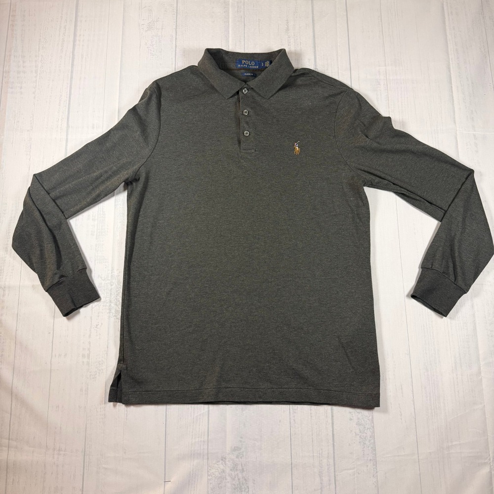 Polo Ralph Lauren Mens Long Sleeve Polo Shirt Charcoal Grey Classic Fit Small